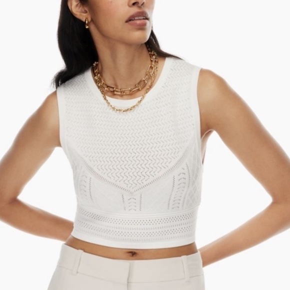 Babaton Tops - Babaton White Knit Cropped Tank